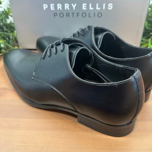 Perry Ellis Portfolio Black Leather Oxfords Shoes Size 12 - Picture 5 of 8